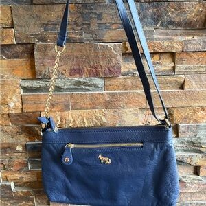 Stylish Emma Fox Navy Leather Crossbody Bag with Gold Accents